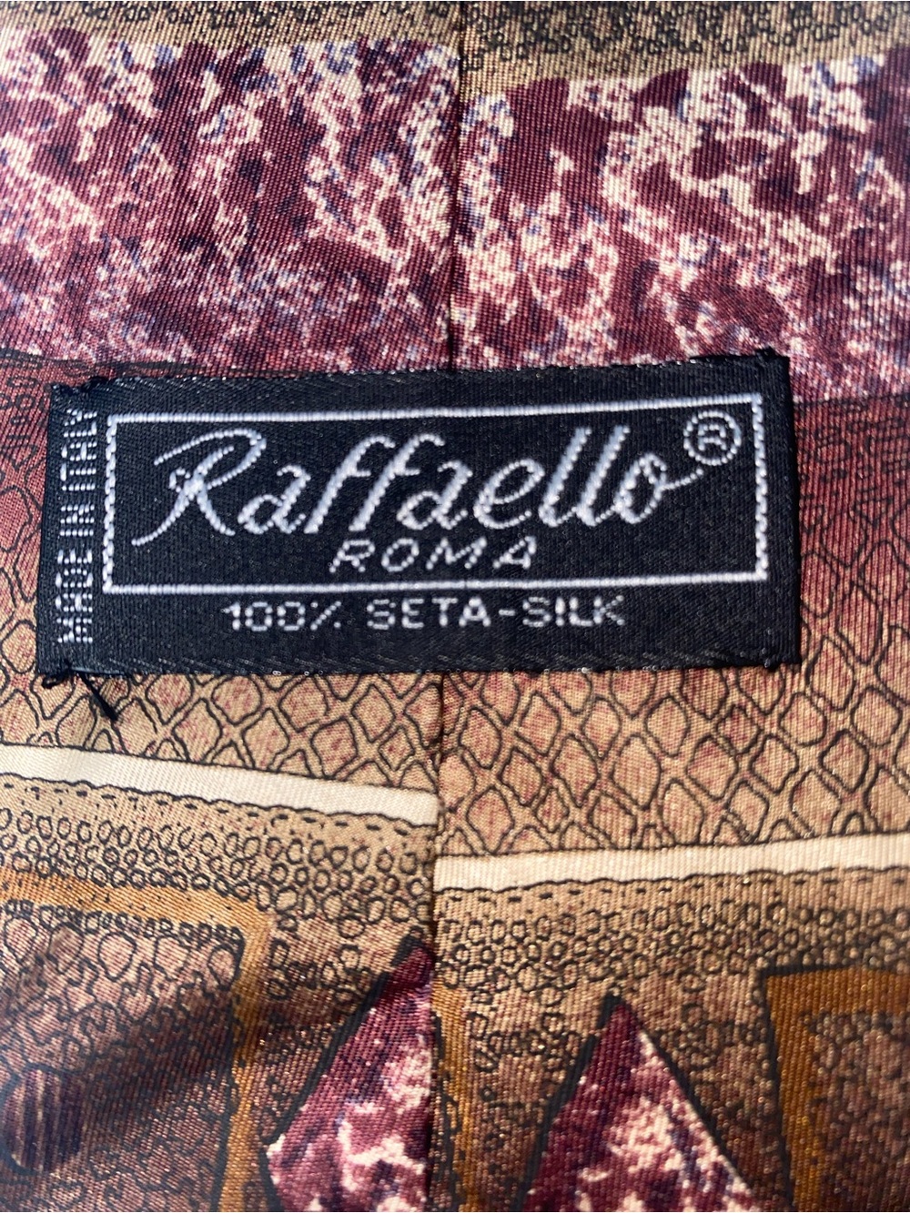 Raffaello Italian Silk 3.5” Neck Tie - tan, gold, brown and burgundy